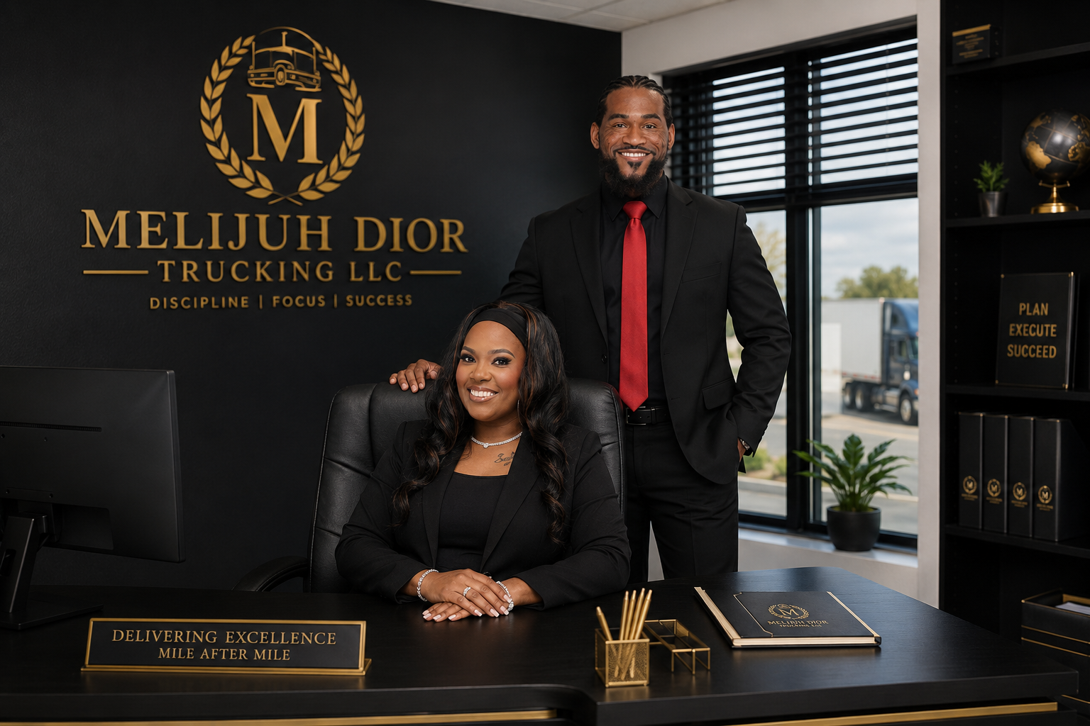 Melijuh Dior Trucking leadership team in a professional office